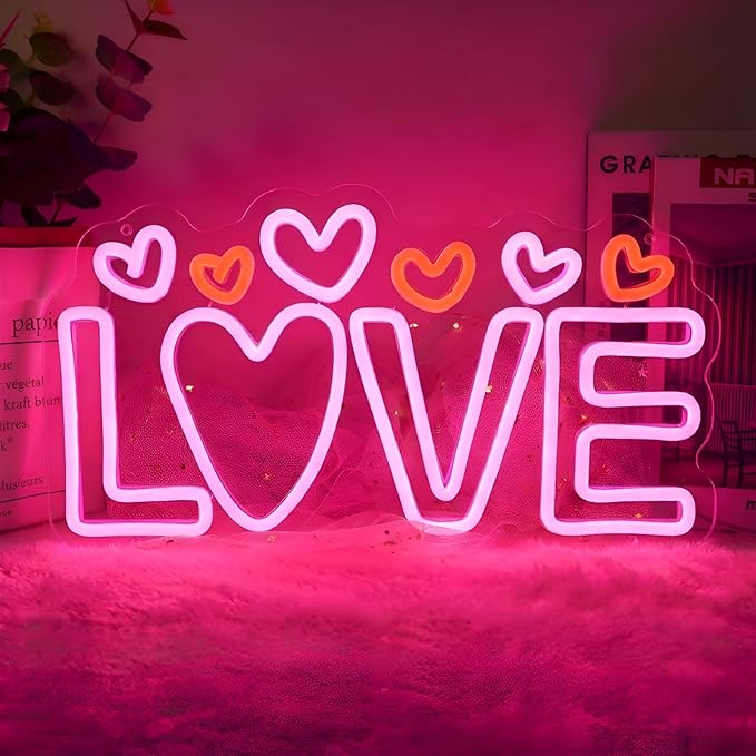 LOVE Neon Sign for Wall Decor, Romantic Heart LED Neon Light for Valentine’s Day, Wedding & Engagement Decorations, Iconic Neon Wall Art for Bedroom, Living Room & Party Backdrop 16.5"x8.9"