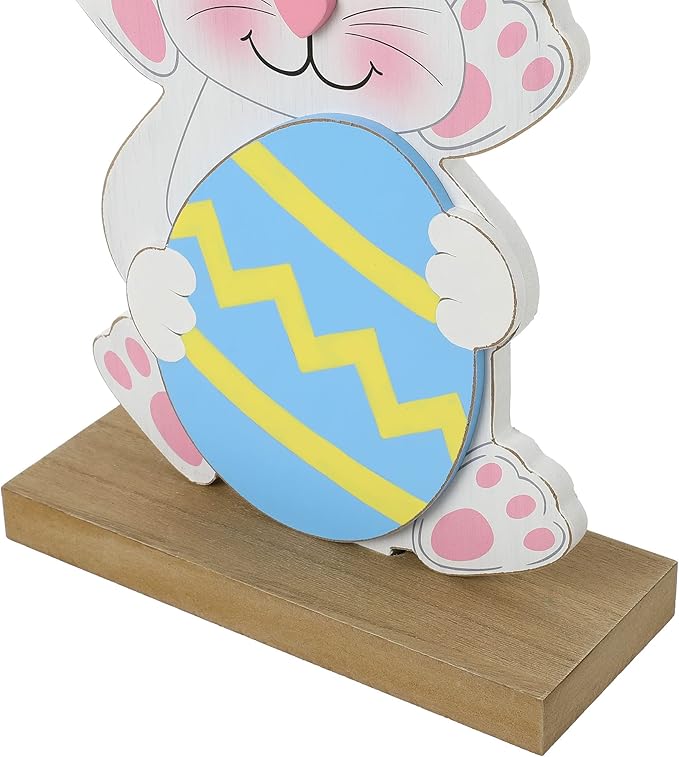 Glitzhome 30''H Easter Wooden Bunny Porch Decor, Standing Bunny Sign Decoration for Home or Yard