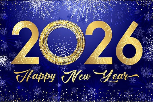 YongFoto 2026 Happy New Year Backdrop 10x7ft Fireworks Snowflakes Photography Background Christmas Night Festival Carnival Celebration Party Banquet Decor Banner Photoshoot Wallpaper Photo Booth