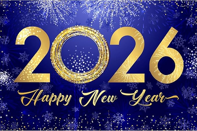 YongFoto 2026 Happy New Year Backdrop 10x6.5ft Fireworks Snowflakes Photography Background Christmas Night Festival Carnival Celebration Party Banquet Decor Banner Photoshoot Wallpaper Photo Booth