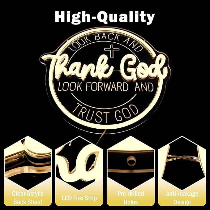 Thank God Neon Signs for Wall Decor Dimmable Christian Neon Sign Jesus cross Led Sign Faith Neon Lights Inspirational Gift for Prayer Room Church Office Decor