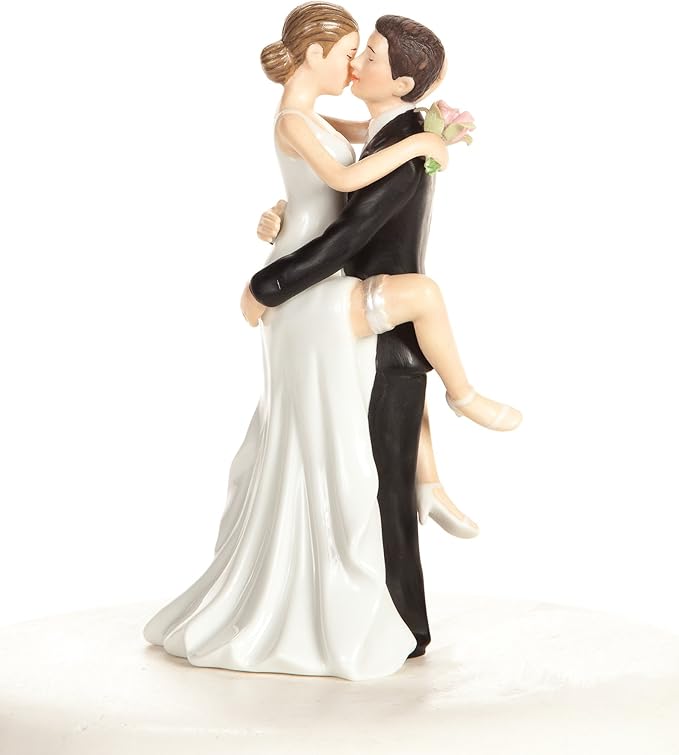 Wedding Collectibles Funny Kissing Wedding Cake Topper with Bride and Groom | Fun, Humorous Figurine | Fine Porcelain | 5.5 Inches