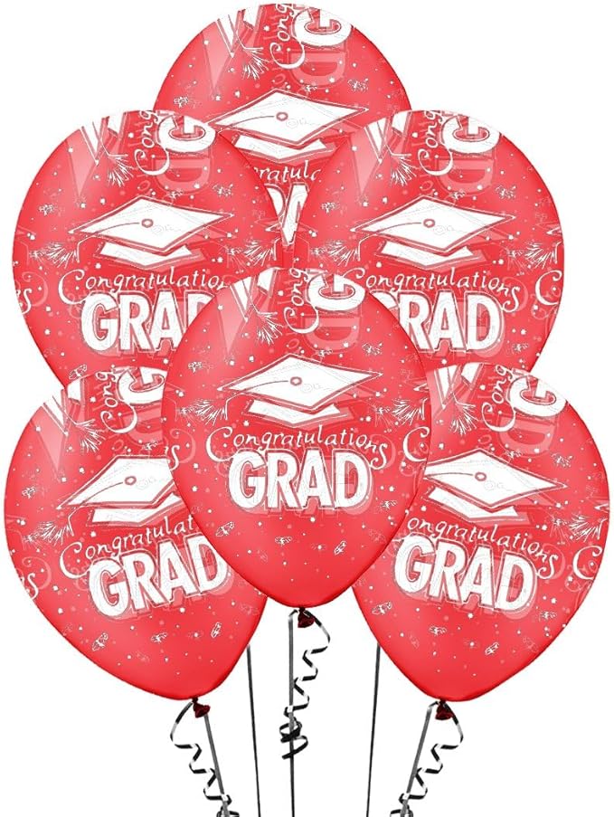 PMU 100 Pcs Red Graduation Balloons Class of 2025 with All-Over Print White Grad Caps-Confetti and Streamers | Graduation Party Supplies | Congratulations Grad Latex Balloons Latex