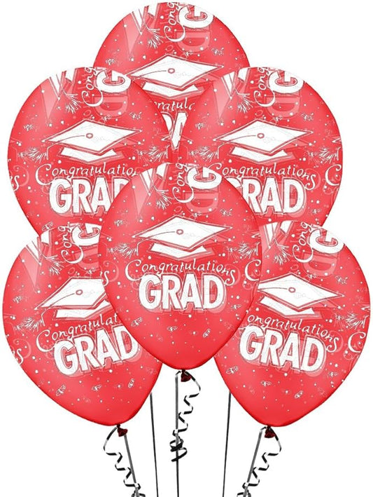 PMU 100 Pcs Red Graduation Balloons Class of 2025 with All-Over Print White Grad Caps-Confetti and Streamers | Graduation Party Supplies | Congratulations Grad Latex Balloons Latex