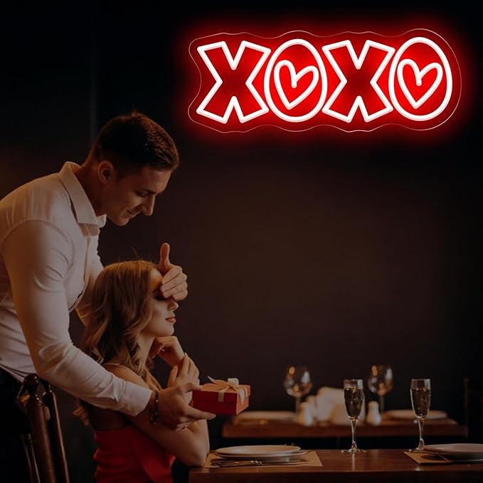 XOXO Neon Sign, Hot Pink LED Light with Romantic Heart Accents for Lover Valentine Gifts, Bedroom Wall Art, Valentine’s Day Gift, Romantic Home Decor, Couples Gift 15″ × 5.7″