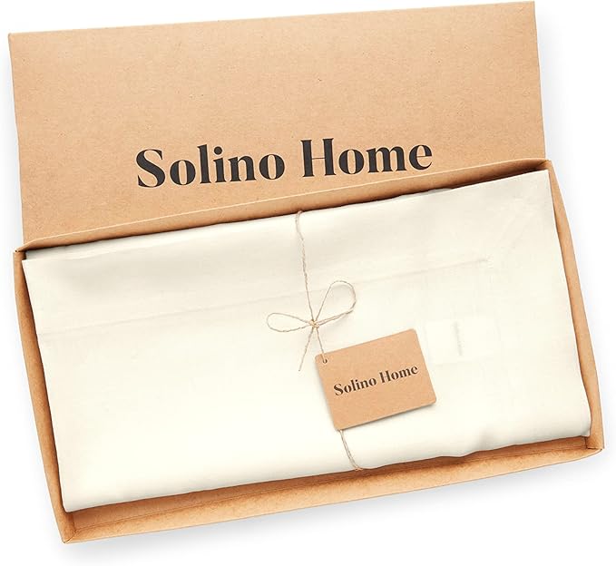 Solino Home Linen Ivory Tablecloth 52 x 52 Inch - 100% Pure Linen Square Table Throw - Fete, Machine Washable Table Cloth for Spring, Easter