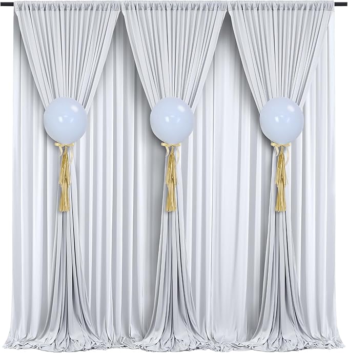 50 ft x 10 ft Wrinkle Free Silver Backdrop Curtain for Parties, Polyester Silver Grey Backdrop Drapes 10 Panels 5x10ft for Baby Shower Photoshoot Engagement Wedding Birthday Photography Background