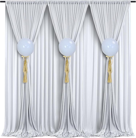 50 ft x 10 ft Wrinkle Free Silver Backdrop Curtain for Parties, Polyester Silver Grey Backdrop Drapes 10 Panels 5x10ft for Baby Shower Photoshoot Engagement Wedding Birthday Photography Background