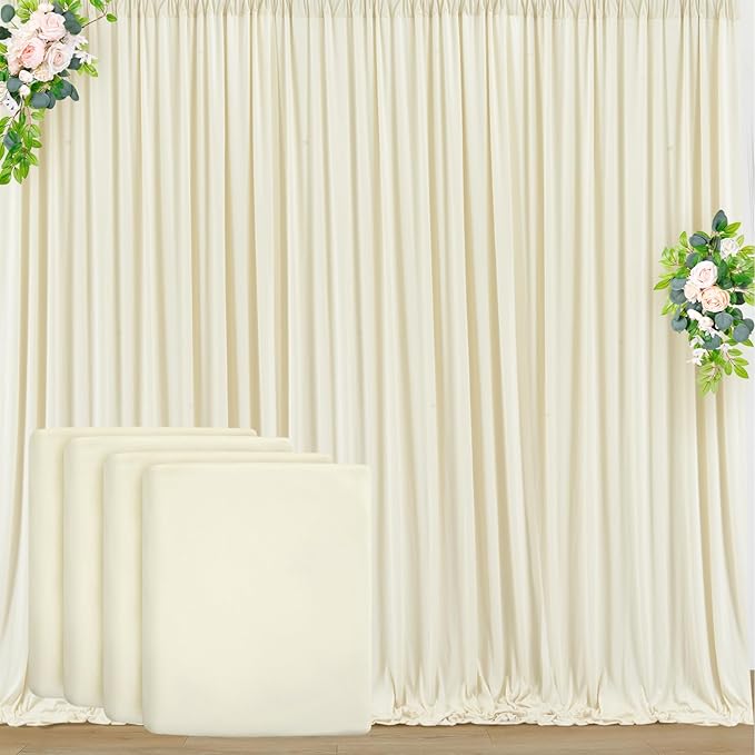 20 ft x 8 ft Ivory Backdrop Curtain Panels, 4 Panels 5 ft x 8 ft Wrinkle Free Polyester Photography Backdrop Drapes, Wedding Party Home Decoration Supplies