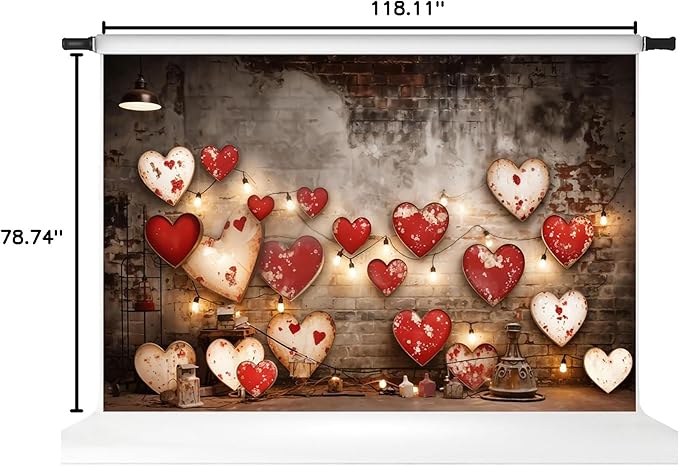 Kate Valentine Backdrop Red Love Heart Brick Wall Photo Background Valentine Chlidren Photo Booth Props, 10x6.5ft