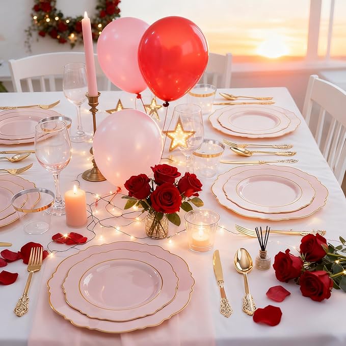 Liacere 700PCS Pink Plastic Plates-Dinnerware Sets for 100 Guests-200 Disposable Plates(10inch,7inch),300 Pink Plastic Silverware,100 Cups,100 Napkins for Wedding&Valentine's Day&Galentines Day