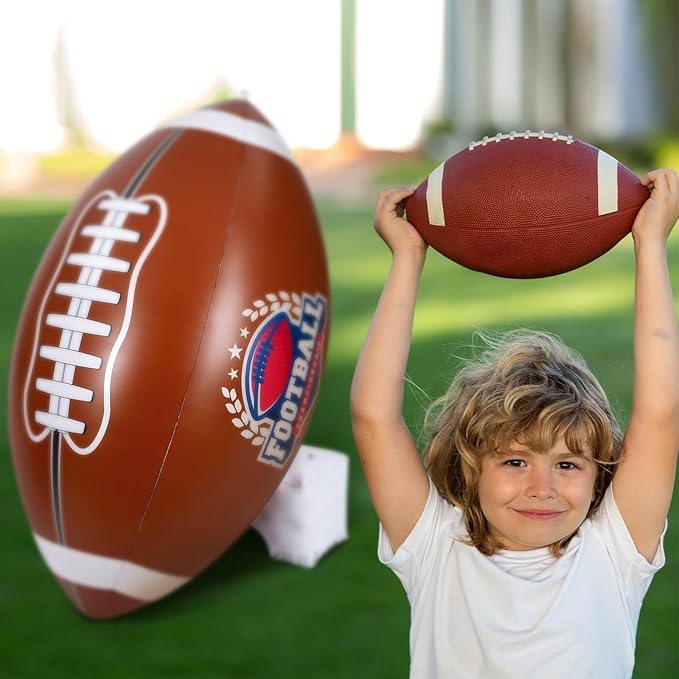 Bencailor 2 Pcs Giant Football Party Decoration Jumbo Inflatable Football with Tee Set for Game Large Blow up Footballs for Sport Birthday Party Indoor Outdoor Lawn Yard Decor(47 Inch)