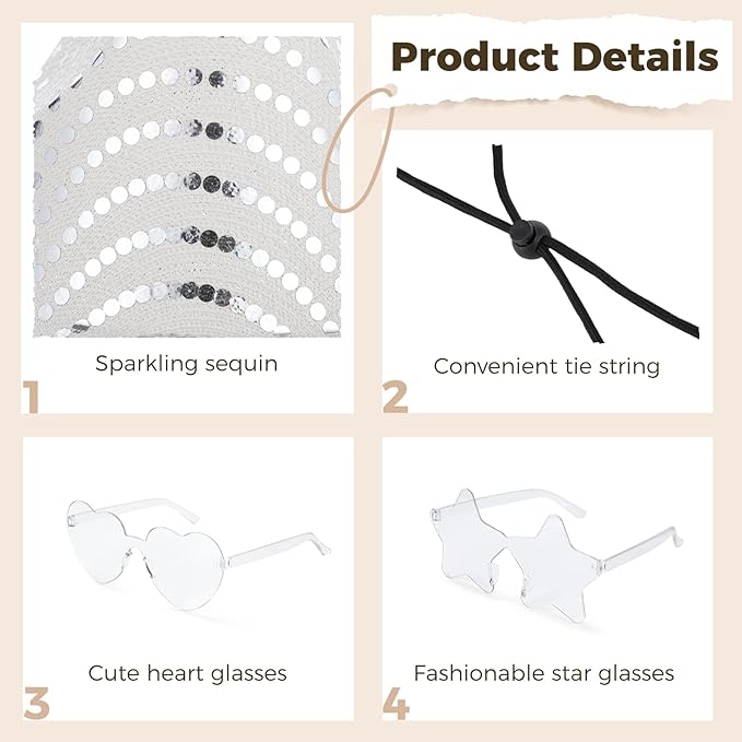 Lnrueg 20 PCS Cowboy Cowgirl LED Flashing Light Hats Glasses, Cowboy Hats and Heart Star Glasses for Western Cowboy Costume Role Play Xmas, Cosplay Sequin Hats