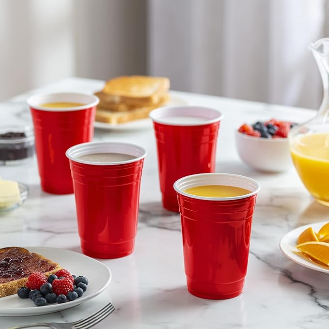 GUSTO [Case of 1,000] 18 oz. Disposable Plastic Red Cups, Party Drinking Cups for Events and Everyday Use