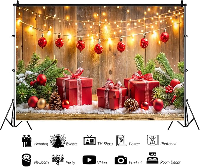 Baocicco 12x10ft Merry Photo Background for Christmas Party Decorations Red Baubles Merry Xmas Trees Banner Backdrop Winter Holiday Party Decorations Banner Baby Shower Photo Studio