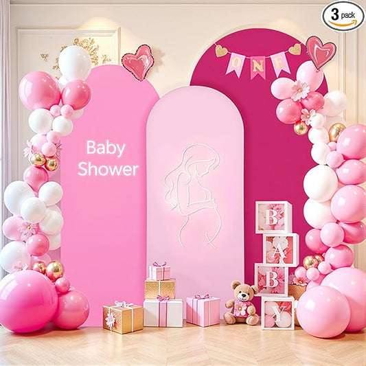 Pink Arch Backdrop Cover 3 Set-8FT, 7.2FT, 6.6FT, Spandex Fitted Wedding Arch Stand Covers for Baby Shower Girls Birthday Party Wedding Ceremony Banquet Photo Arch Stand Background Decorations