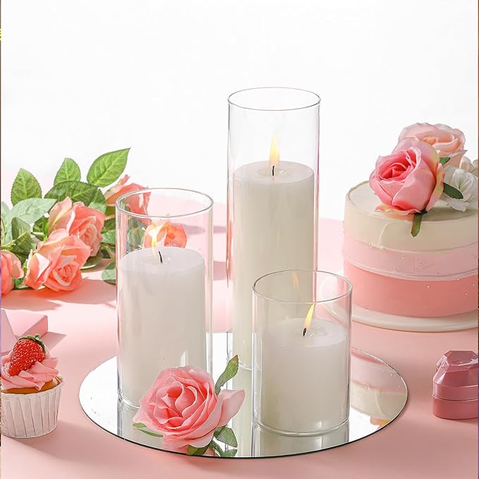 Shihanee Set of 36 Pillar Candles and Glass Cylinder Vases Clear Cylinder Holders for Slim Pillar Candles Wedding Centerpieces(3.4'' X 4.7", 7", 9.8",White)