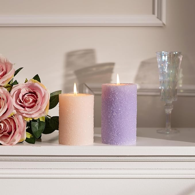 MOZEAL Hand-Poured Granular Texture Decorative Pearl Blush Pillar Candles Set of 3 (3"x4", 5", 6"),Approx 300 Hours Burn Time Dripless, Unscented, Smokeless, Spring Party Decor Candle Lover Gift