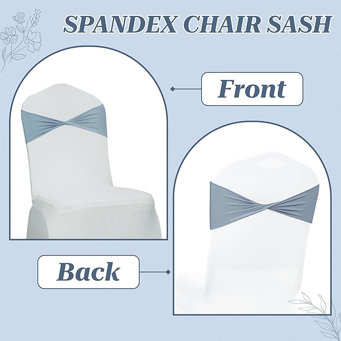 VDS Pack of 50 PCS | Dusty Blue | Spandex Chair Sashes Bows Without Buckle | Stretch Elastic Banquet Universal Folding Chair Band Tie with for Wedding Party Conference Celebration Event Decoration