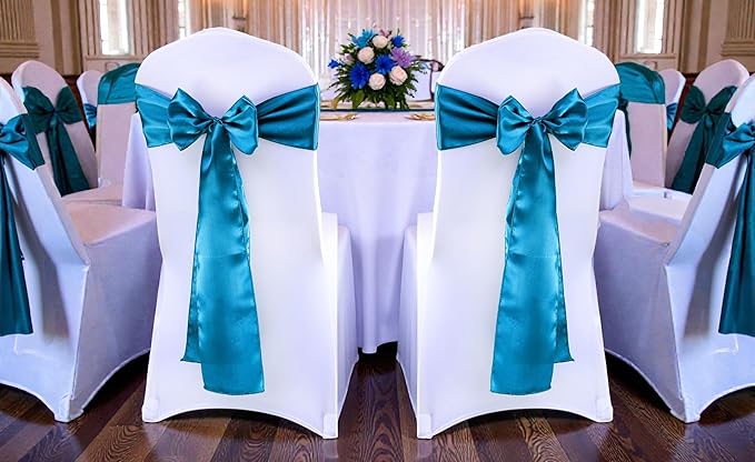 VDS Satin Chair Sashes Chair Cover Back Tie Sateen Bows Ribbon for Wedding Birthday Graduation Engagement Ceremony Event Party Banquet Venue Hotel All Dining Chair Decoration (50PC) (Dark Teal)