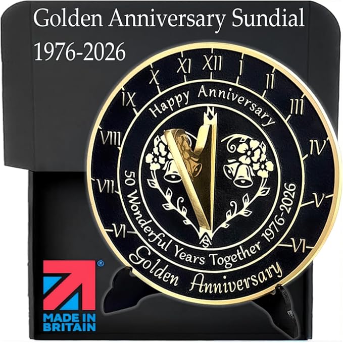 Anniversary Sundial Gift for 50th Golden Wedding Anniversary in 2026 - Recycled Metal Home Decor Or Garden Present Idea - Handmade in UK for Him, Her Parents Or Couples 50 Year Celebration
