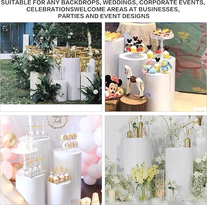 Cylinder Stands for Party, 3Pcs/5Pcs Set, Sturdy Metal Round Pedestal Stands for Wedding Party Art Decor, Dessert Table (White-5pcs)