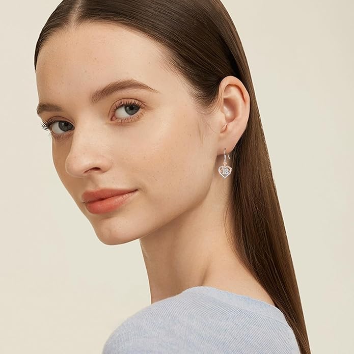 15th/ 16th/ 18th/ 50th/ 60th/ 80th Birthday Gifts for Women Daughter 925 Sterling Silver Love Heart Rose Flower Drop & Dangle Earrings Birthday Mothers Day Christmas Anniversary Graduation Jewelry