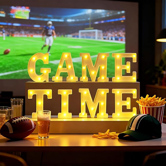 Honoson 8 Pcs Game Time Football Party Decorations Game Time LED Lights up Neon Sign Sports Football Table Decoration for Theme Birthday Gameday Tailgate Party