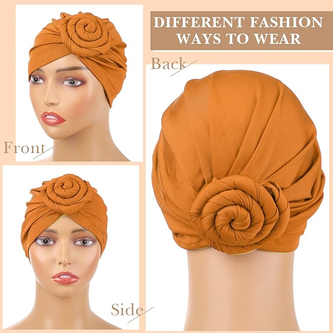 Jeyiour 18 Pcs Women Turban African Pre Tied Bonnet Hairwrap Flower Knot Bonnet Beanie Cap Turban Head Wraps Headband Hat