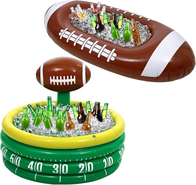 Bencailor 2 Pcs Inflatable Football Cooler for Parties Blow up Drink Rugby Cooler Party Decorations Football Party Supplies Inflatable Ice Bucket for Game Day Picnic Beer