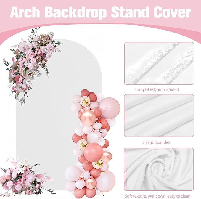 6FT Arch Backdrop Stand and Arch Cover Set, Gold Metal Arch Stand Backdrop with White Arch Stand Cover Ideal for Weddings, Birthday Parties, Baby Showers, Celebration Decorations