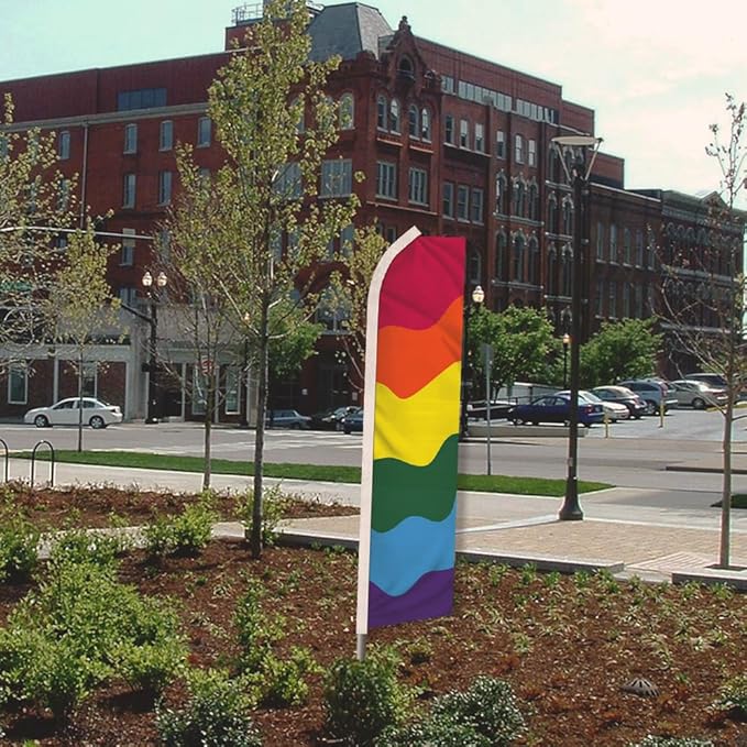 Rainbow Swooper Advertising Flag & Pole Kit - Perfect for Pride Events, Parties, Carnivals, Fairs