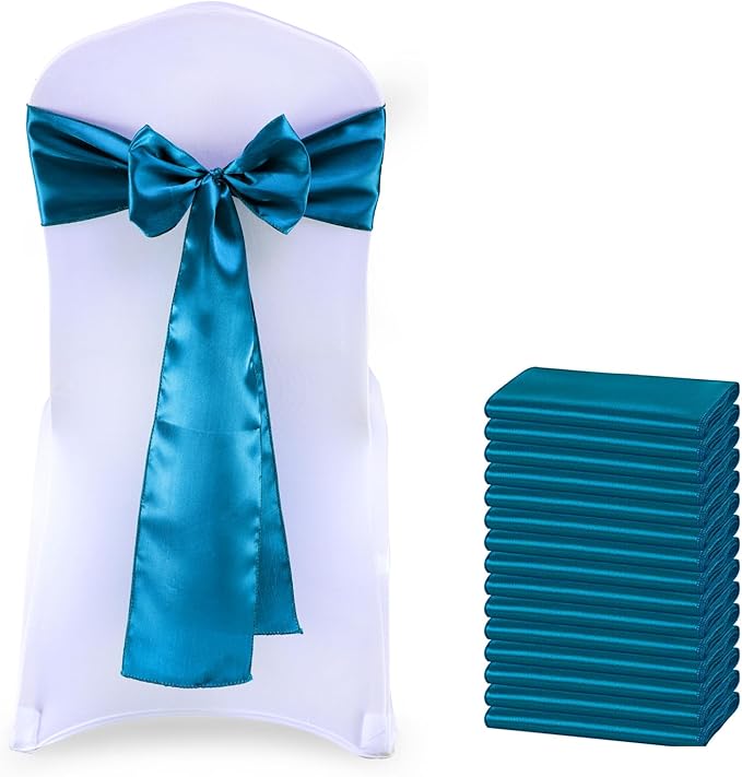 VDS Satin Chair Sashes Chair Cover Back Tie Sateen Bows Ribbon for Wedding Birthday Graduation Engagement Ceremony Event Party Banquet Venue Hotel All Dining Chair Decoration (50PC) (Dark Teal)