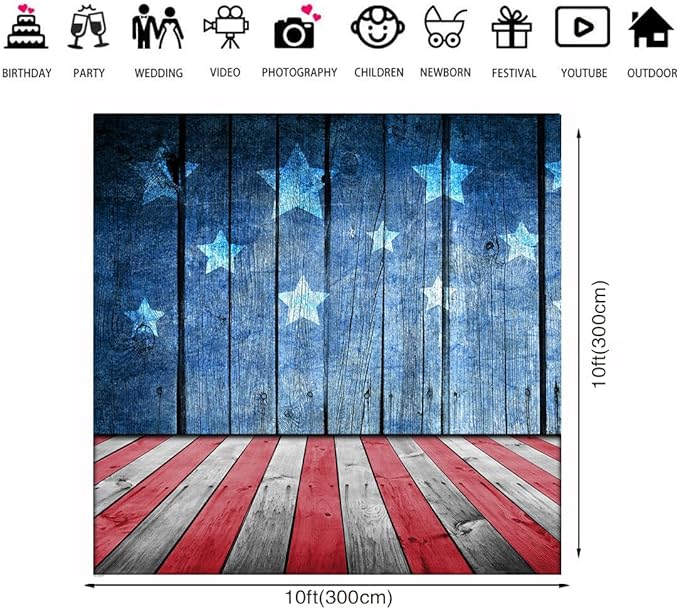 LTLYH 10x10ft Patriotic Backdrop 4th of July Independence Day Balloons Veterans Background Festival American Flags Freedom Memorial National Presidents Day Party Decor Supplies Photobooth Props 274