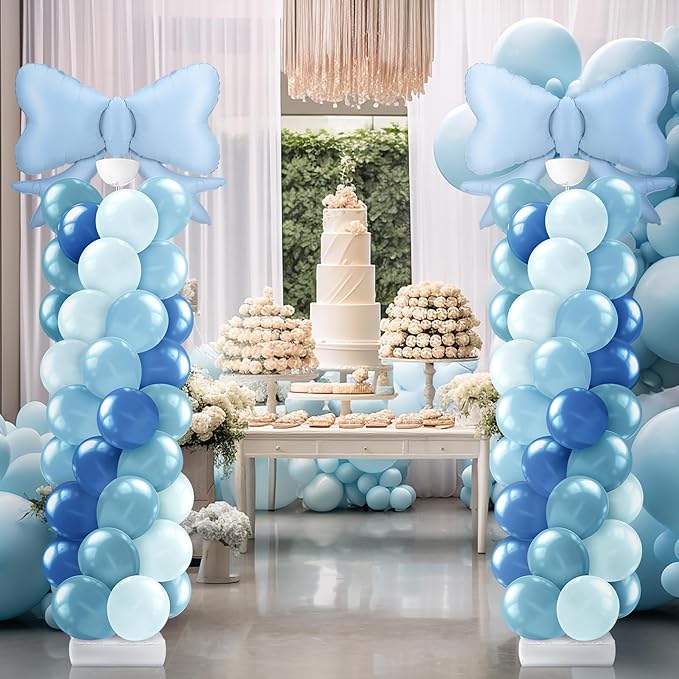 Kasyat Dusty Blue Bow Balloon Column Stand Kit Retro Baby Blue Balloon Arch Garland Kit Bow Decor for Boy Baby Bridal Shower Birthday Wedding Party Coquette Decorations