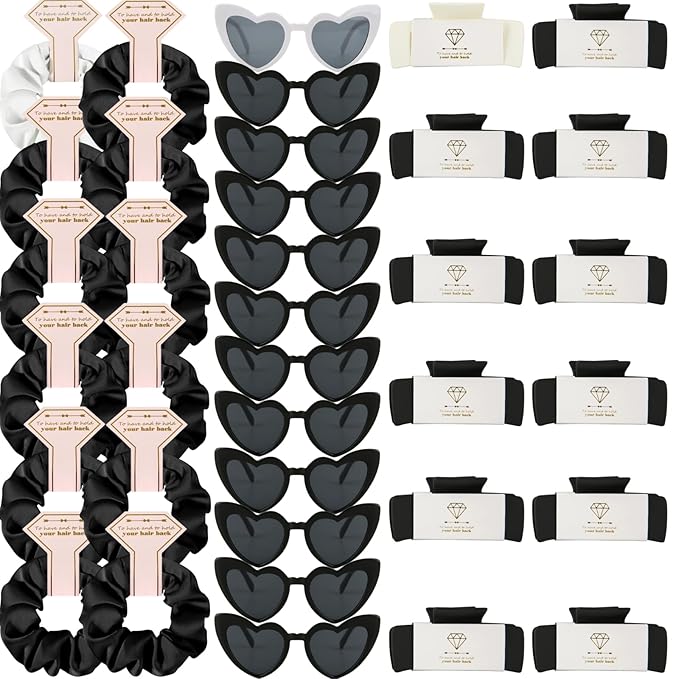 Bridesmaid Scrunchies Proposal Hair claws clips Set of 12 Bridal Shower heart sunglasses Gifts for Wedding Bachelorette Party Favors (36pcs White&Black)