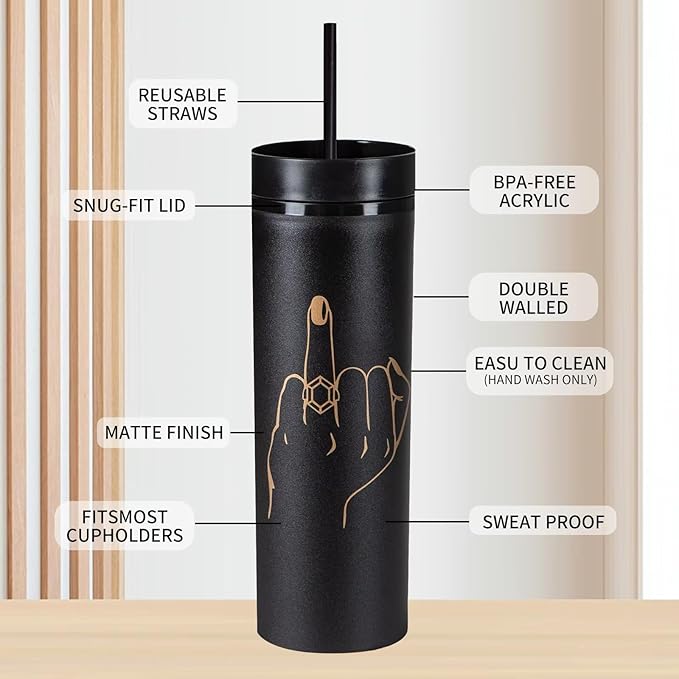 6 Pack Ring Finger Skinny Tumblers| 16 oz Bachelorette Party Cups.Engagement Wedding Gifts.Bridesmaid Proposal Gifts.Bridal Shower Gifts.Bride Bridesmaids Bridal Party Tumblers Cups(Black).