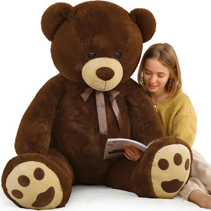 Tezituor Big Teddy Bear 5ft, Fluffy Life Size Giant Stuffed Animal, Cute Embroidered Paws Plush Gift for Kids, Girlfriend, Boyfriend, Valentines, Dark Brown