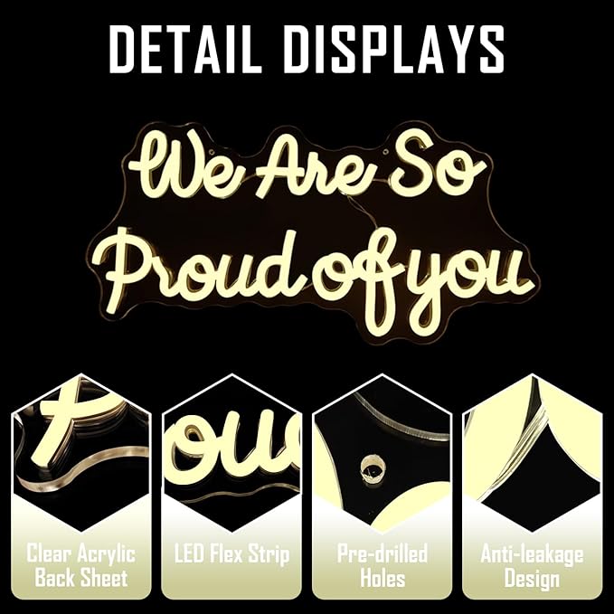 We Are So Proud Of You Neon Sign Dimmable 2025 Graduation Decorations Led Wall Decor Graduation Party Light Up Sign Going Away Party Neon Lights Welcome Home Led Sign