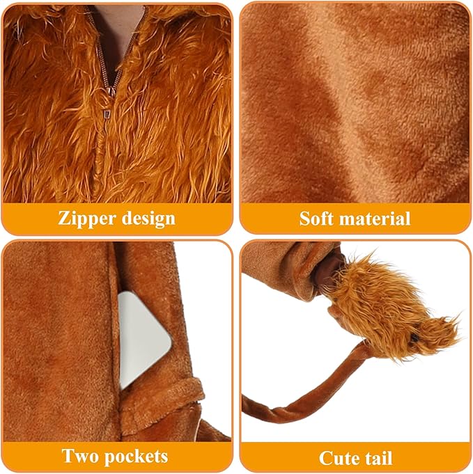 YuDanae Lion Costume Adult Animal Onepiece Unisex Lion Pajamas Halloween Party Onesie Cosplay Jumpsuit for Men Women