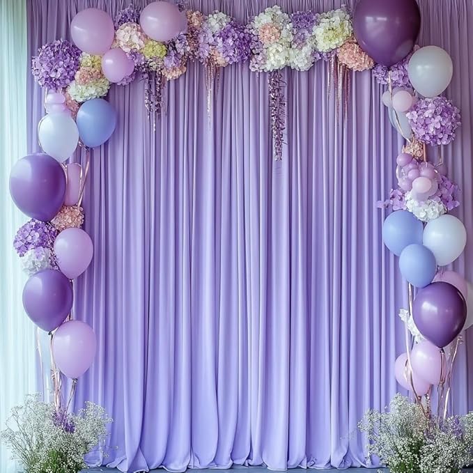 10 ft x 10 ft Wrinkle Free Lavender Backdrop Curtain for Parties, Polyester Light Purple Photo Backdrop Drapes 2 Panels 5x10ft for Baby Shower Photoshoot Wedding Birthday Party Photography Curtains