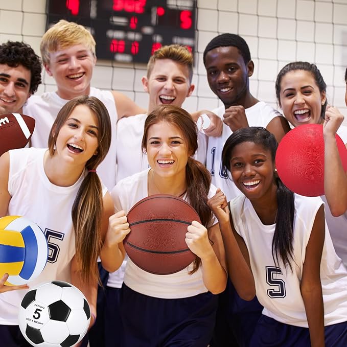 Deekin 12 Pcs Assorted Sport Ball Set Official Size Basketball Football Volleyball Soccer Baseball Playground Ball with Bag and Pump for Youth Adult Gifts