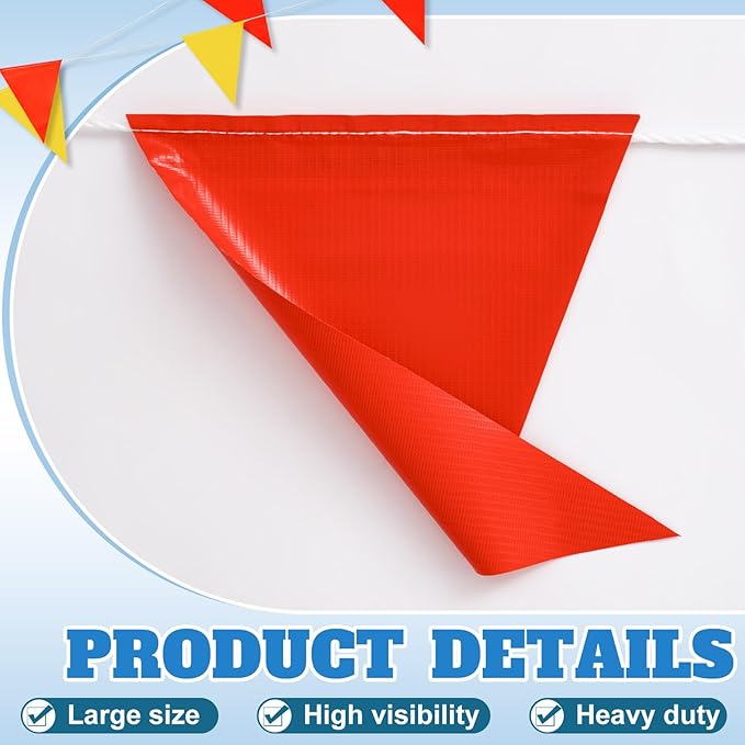 Preboun 197FT Pennant Banner Flags High Visibility Safety Marking Flags Traffic Resistant Warning Signs Rooftop Flagging for Roadwork, Hazard Areas, Construction Sites(9 x 12 Inch,Red and Yellow)
