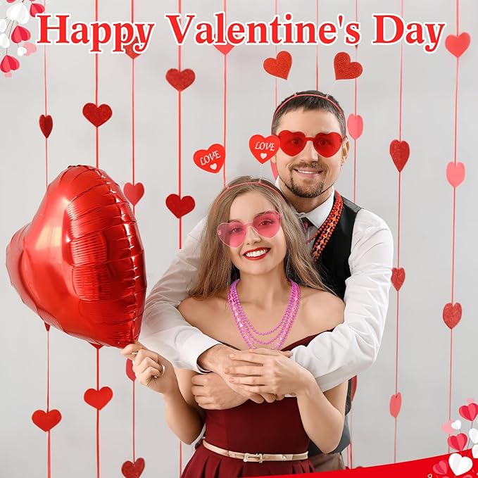 Kanayu 108 Pcs Valentines Day Accessories 36 Valentines Heart Headbands 36 Heart Shaped Sunglasses 36 Bead Necklaces for Valentine Party Favors Supplies Bachelorette Decorations(Red Pink)