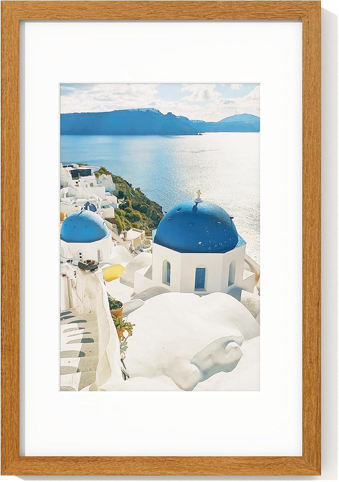Axeman 11x17 Picture Frame with Mat for 8x12 - Solid Teak Wood Poster Frame with Tempered Glass, Wooden 11''x17'' Photo Frame for Home Decor Art Photo and Prints with Hooks, Natural Teak