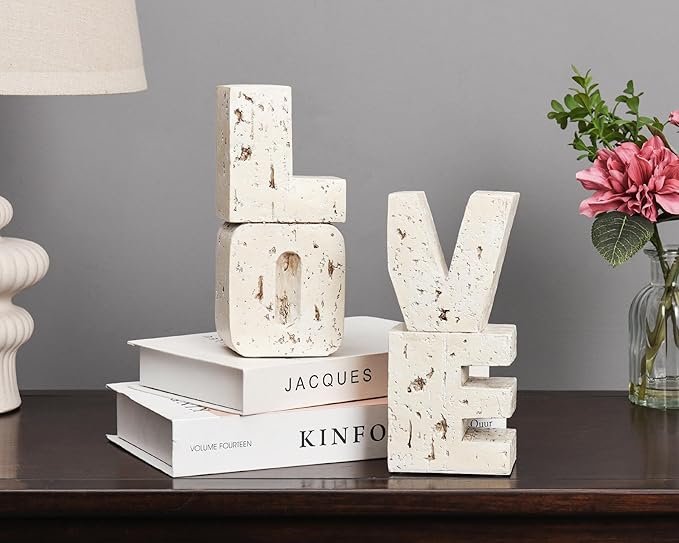 Book Ends Decorative with Love Design,Small Farmhouse Heavy Duty Bookends,Book Holders for Shelves, Book Stoppers for Home Desk Decoration, Unique Love Sculpture Bookend-Great Gift for Valentine's Day