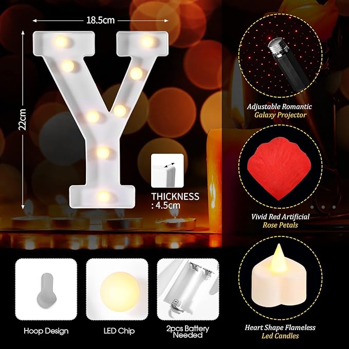 Fumete Marry Me Letter Lights, Night Light Decoration with 4000 Pcs Rose Petals, 72 Pcs Romantic Candles, USB Powered for Valentine Engagement Wedding(Red)