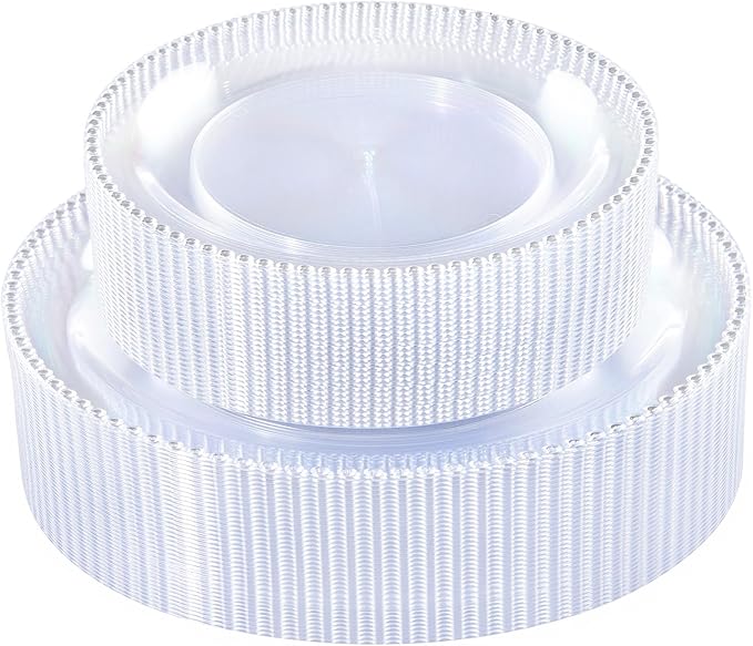 Rubtlamp 60Pcs Clear Plastic Plates, Clear Disposable Plates With Beaded, Heavyduty Plates Include 30 Dessert Platos, 30 Dinner Platos for Wedding Party