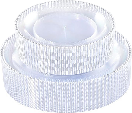 Rubtlamp 60Pcs Clear Plastic Plates, Clear Disposable Plates With Beaded, Heavyduty Plates Include 30 Dessert Platos, 30 Dinner Platos for Wedding Party