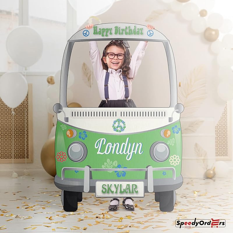 Hippie Bus Photo Booth Frame - Personalized Hippie Van Cutout - Selfie Frame Bus Photo Prop - Custom Hippie Van Photo Prop - Groovy Birthday Party Decorations